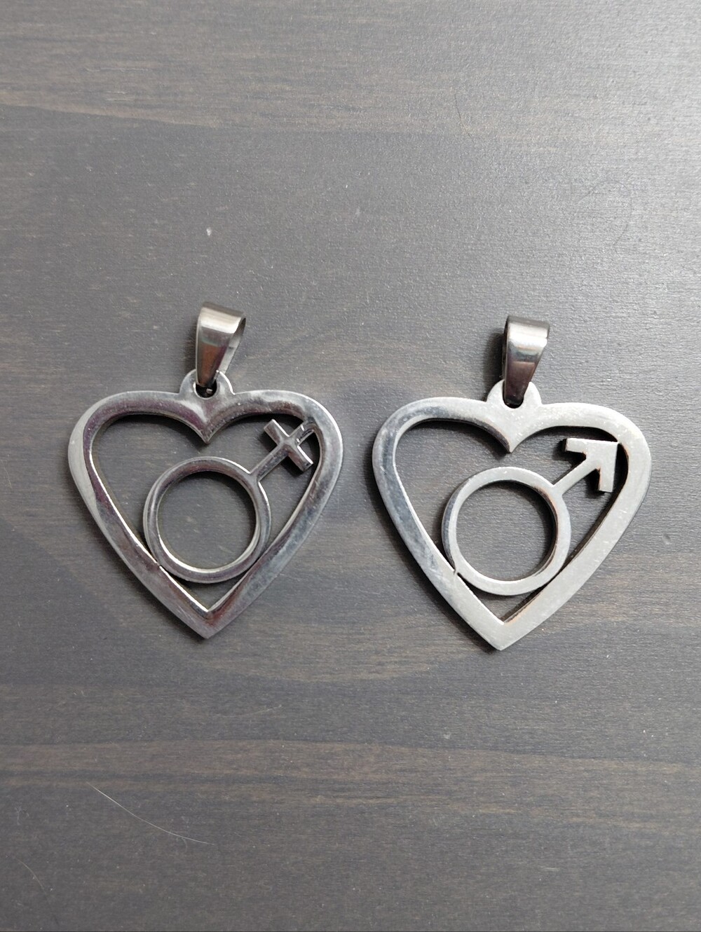 Stainless Steel Heart Gender Symbol Pendant Necklace - Silver